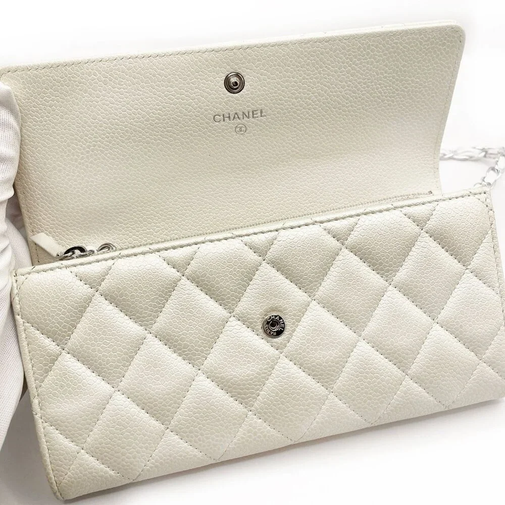 Authentic CHANEL CC Classic Timeless Caviar Flap Wallet on Chain Purse White Bag - Picture 8 of 15